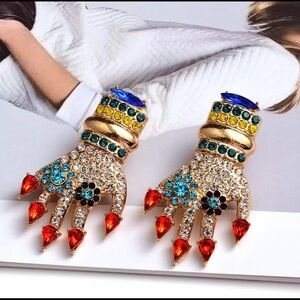 Funky Gold Hand Drop Earrings